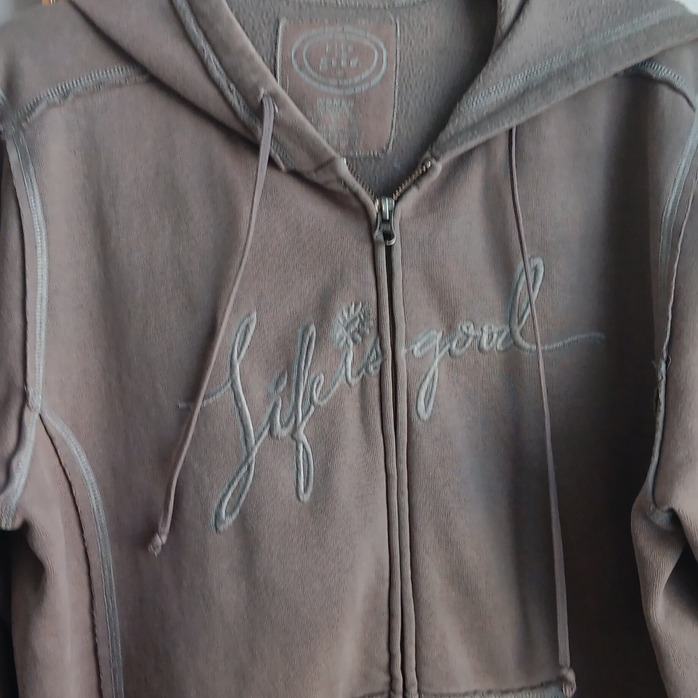 Life is Good Khaki olive green zip up Sweatshirt